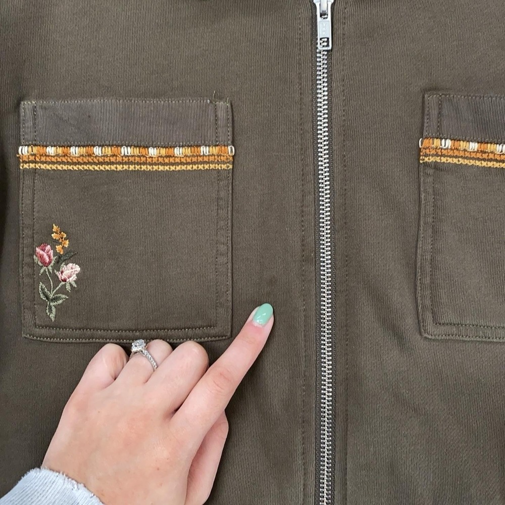 Driftwood Lara Jacket Womens XL Brown Embroidered Floral Military Boho Utility - Picture 5 of 14